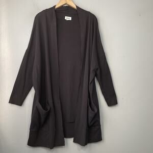Pact Airplane Wrap Open Cardigan Size M / L Black Knit Organic Cotton Pocket